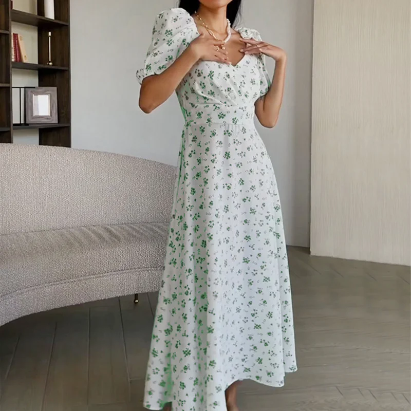Uveng Uveng Autumn New Women's Wear Fresh And Sweet Temperament V Collar Long Floral French Dress Female
