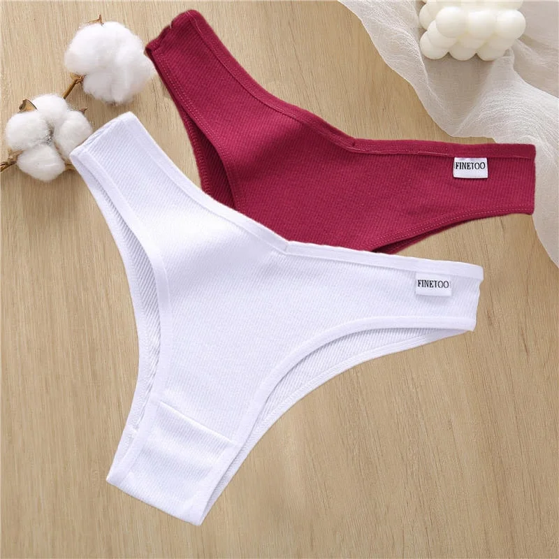 2PCS/Set Sexy Lingerie Cotton Panties Women Underwear Briefs Female Underpants Pantys Tangas Thong Panties Bikini Solid Color
