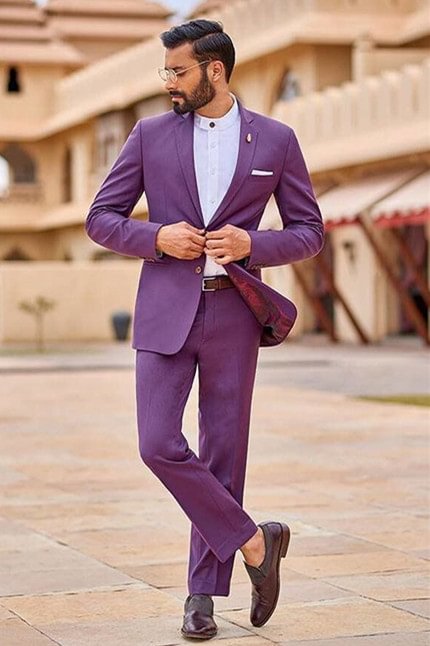 Elegant Purple Reception Suit For Groom With Notched Lapel | Ballbellas Ballbellas