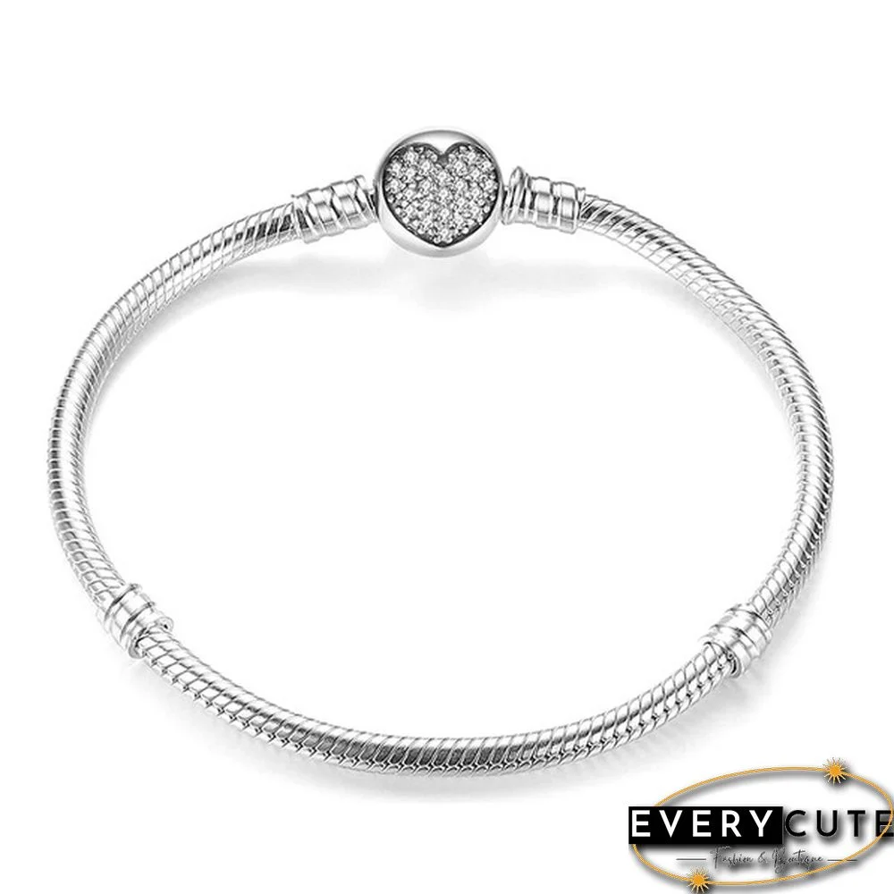 Women Fashion NEW 925 Sterling Silver White Pink Flashing Zircon Arrow Heart Snake Chain Bracelet For European Bangle Bracelet Jewelery Making DIY