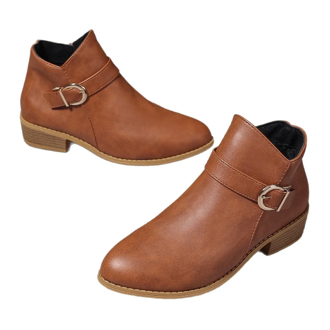 Breakj Breakj Retro Martin Boots 2025 New Pointed Belt Buckle Side Zipper Chelsea Boots Women's Shoes