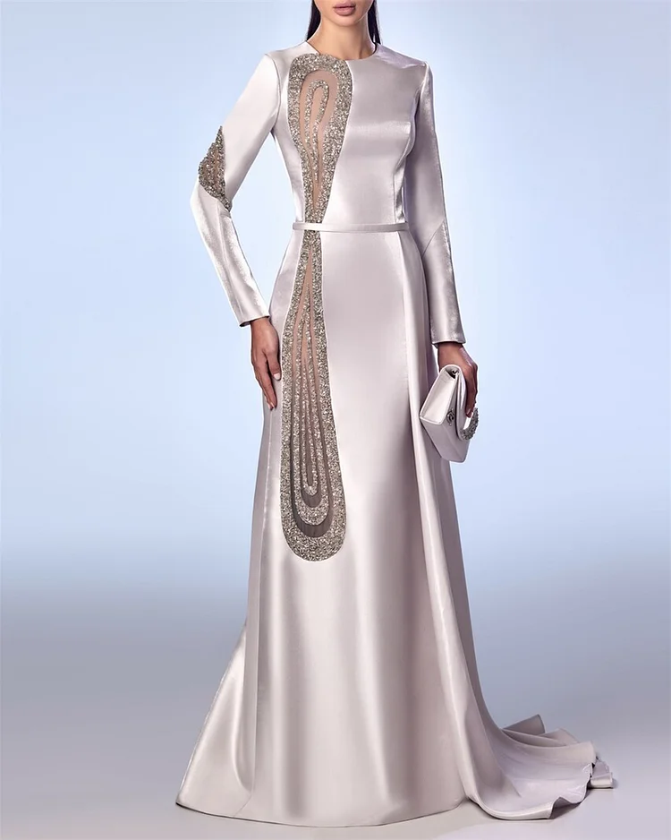Women's Round Neck Cutout Sequined Satin Dress
