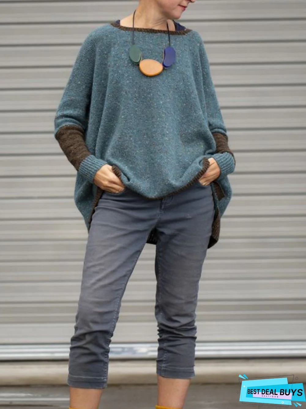 Casual Knitted Plain Round Neck Vintage Sweater