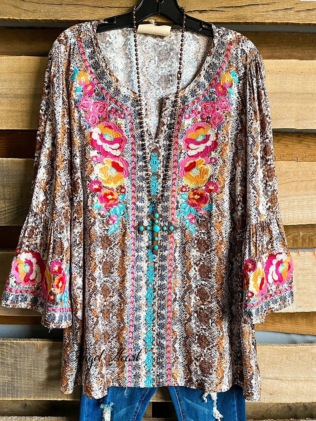 Shift Casual V Neck Floral Tops
