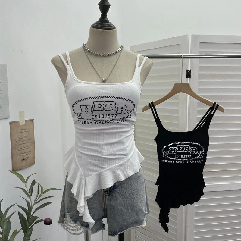 Nigikala Nigikala Tector-Mat T-Shirt With Bosom Tset T-Shirt With Irregular Sling Vest T-Shirt With Tsets 1261