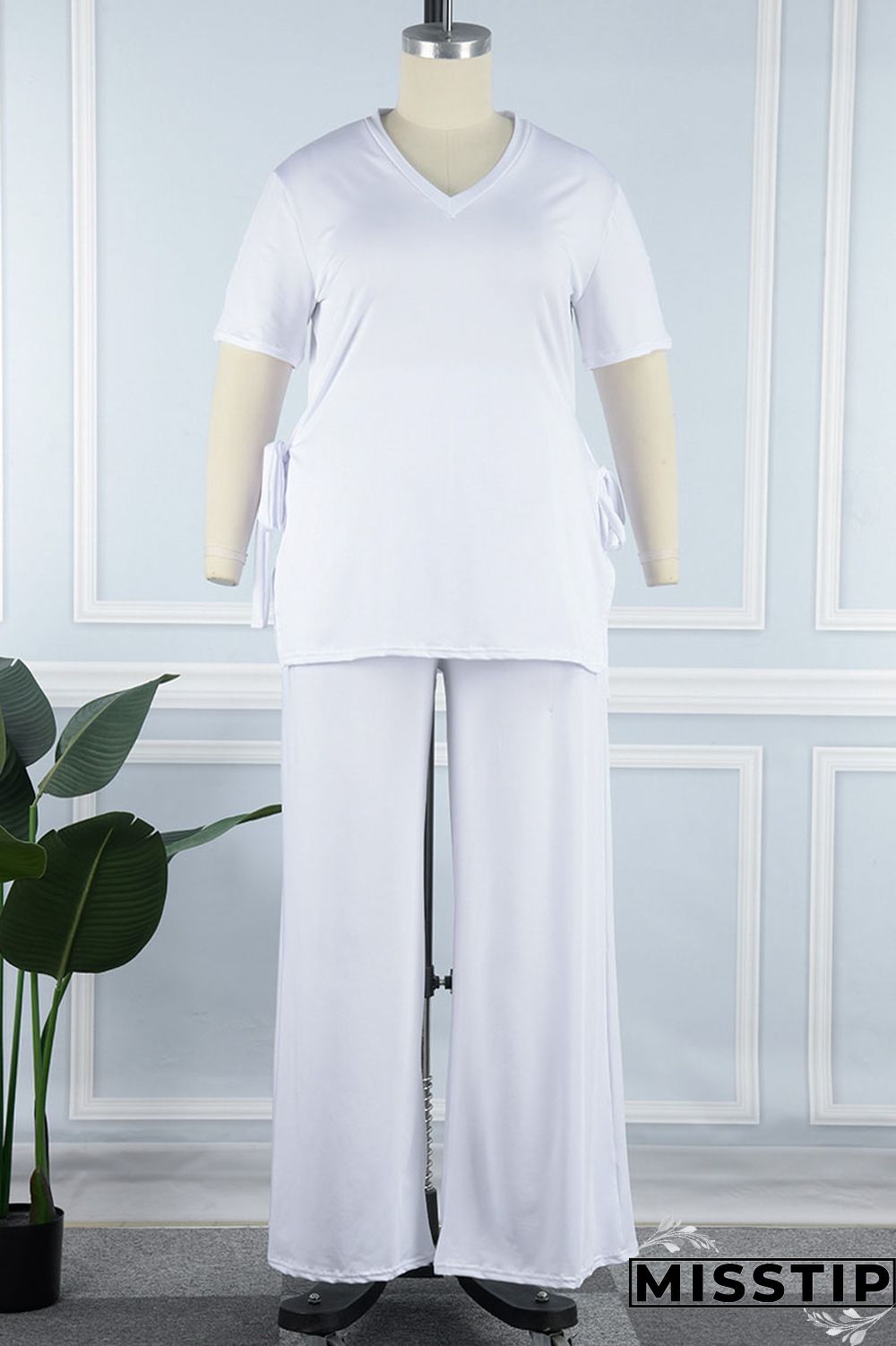 Burgundy Casual Solid Bandage Patchwork Slit V Neck Plus Size Two Pieces