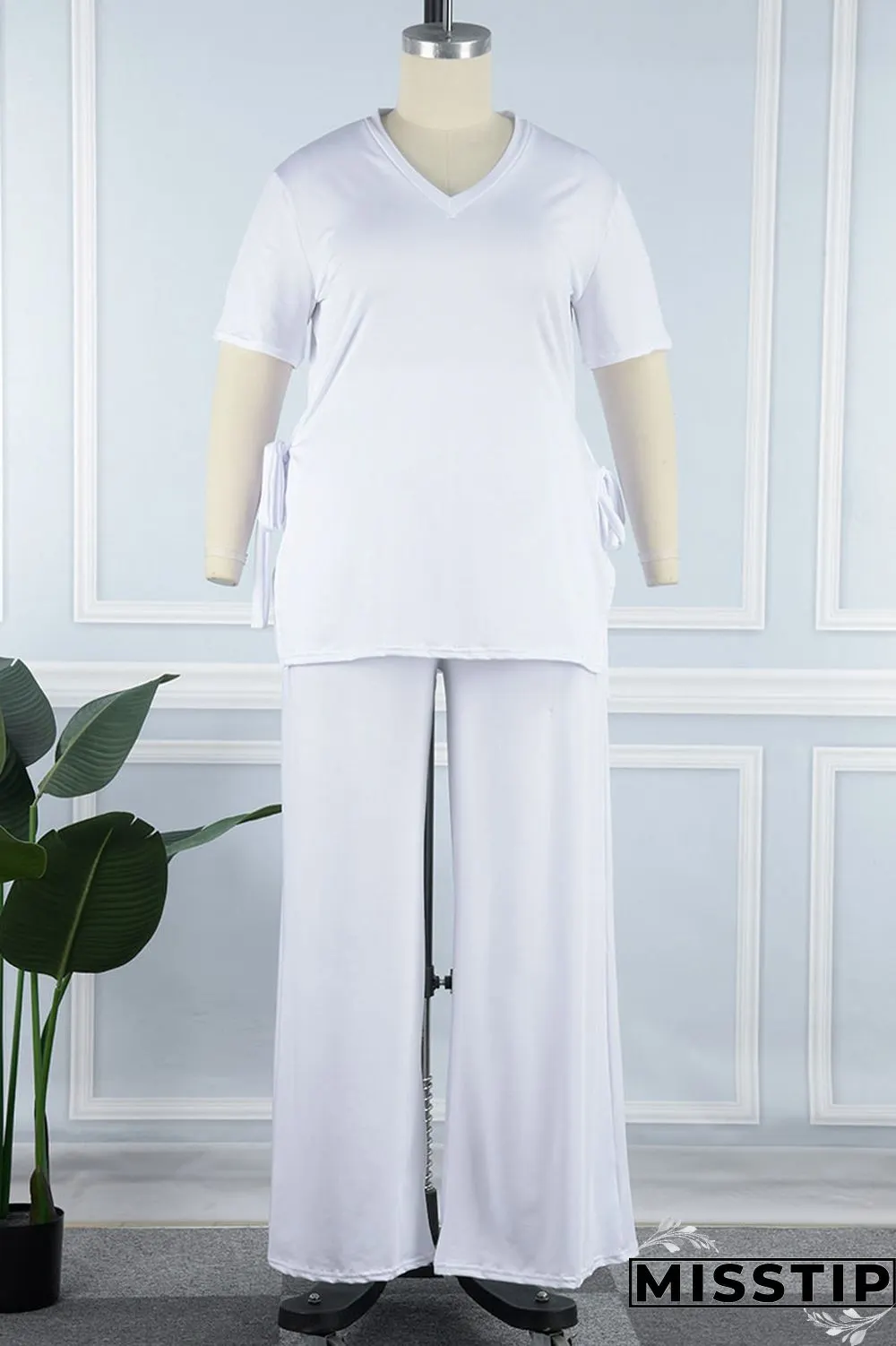 Burgundy Casual Solid Bandage Patchwork Slit V Neck Plus Size Two Pieces