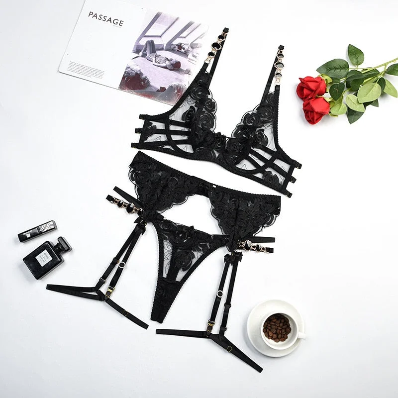 Toloer Lace Jewel Strap Lingerie Set-Outfit Ideas