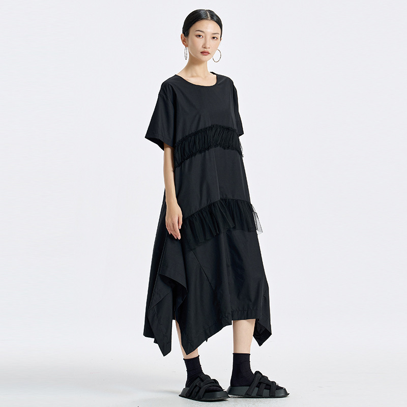 Irregular Mesh Patchwork Short-Sleeve Dress
