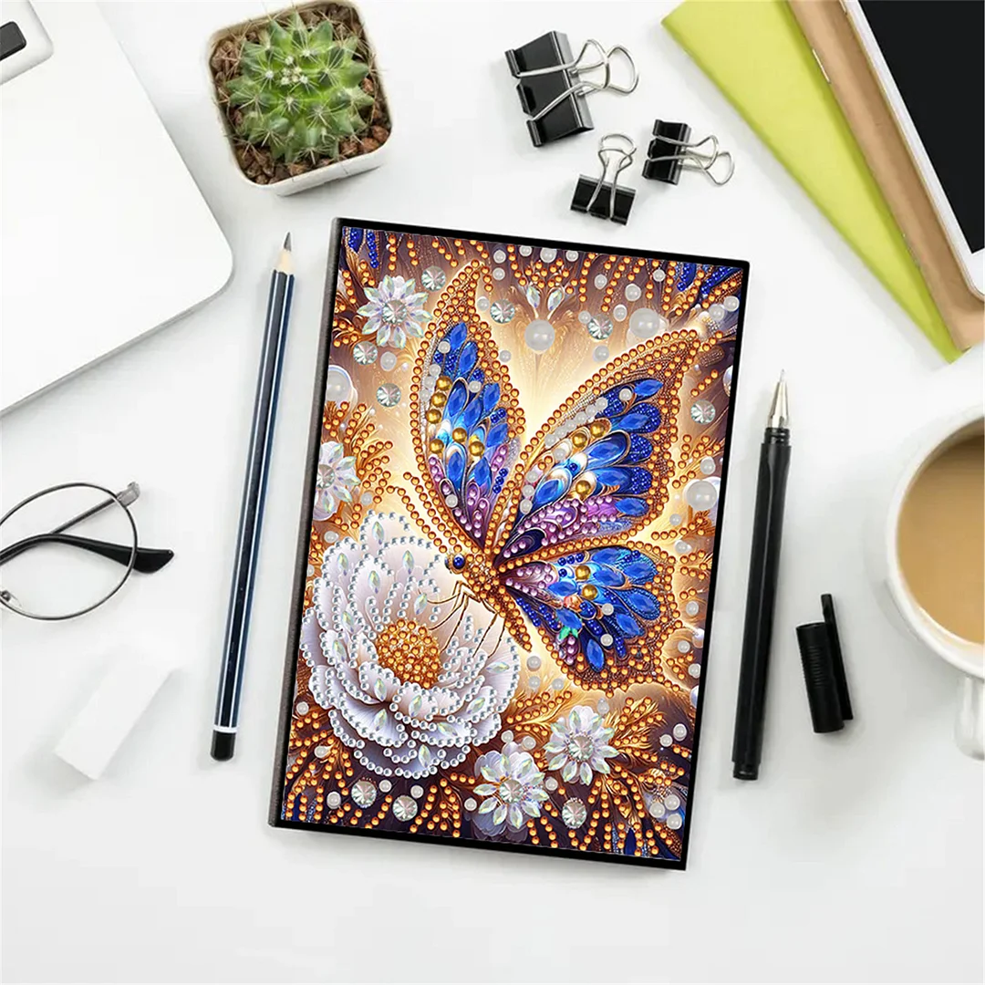 DIY Flower Diamond Painting Journals Notebooks 50 Pages A5 No Lines Special Shaped Diamond Art Kits for Beginners Craft Lovers and Artists (Butterflies Flowers)