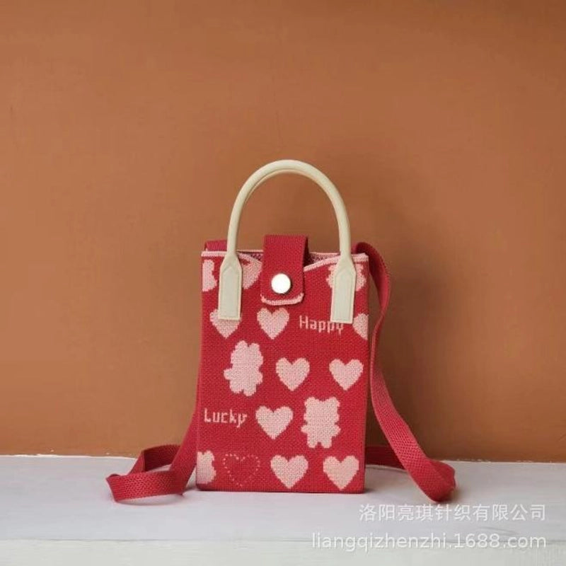 Women’s Polyester Cartoon Cute Square Hidden Buckle Shoulder Bag Handbag Crossbody Bag