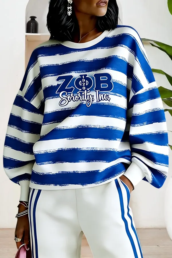 Zeta Phi Beta Sorority Striped Puff-Sleeve Sweatshirt
