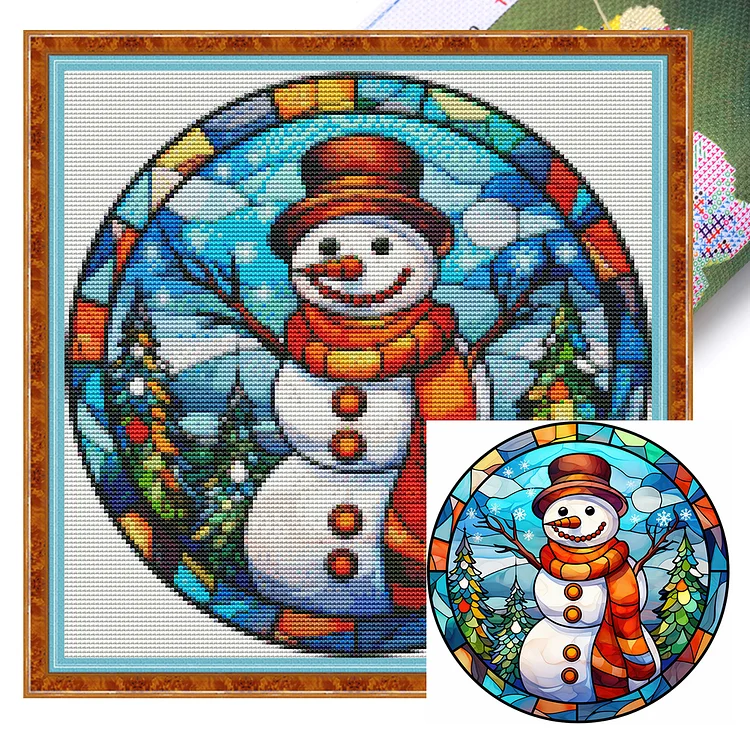 Glass Painting Christmas Snowman 18CT (25*25CM) Stamped Cross Stitch gbfke