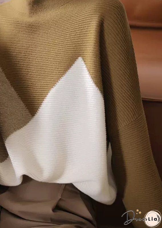 Women O-Neck Patchwork Thick Woolen Knitted Sweaters Long Sleeve