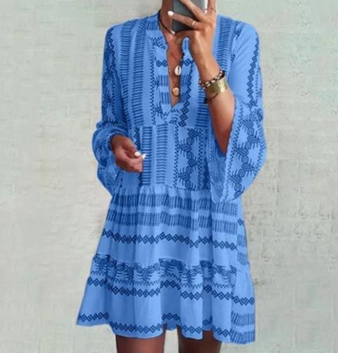 Boho Loose Nine-point Sleeve Stitching Dress Mini Dress For Women MusePointer