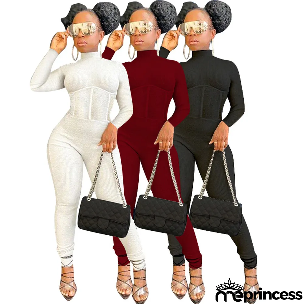 Hot Sale High Neck Nude Back Sexy Solid Color Small Pit Strip Jumpsuit