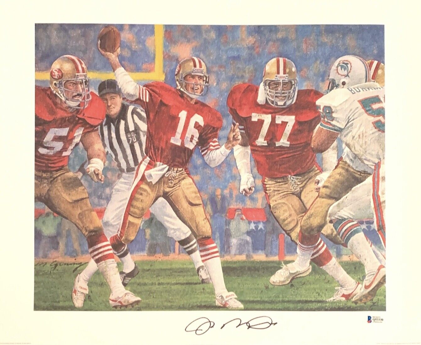 Joe Montana Signed 16x20 Lithograph S.F. 49ers BAS Q53330