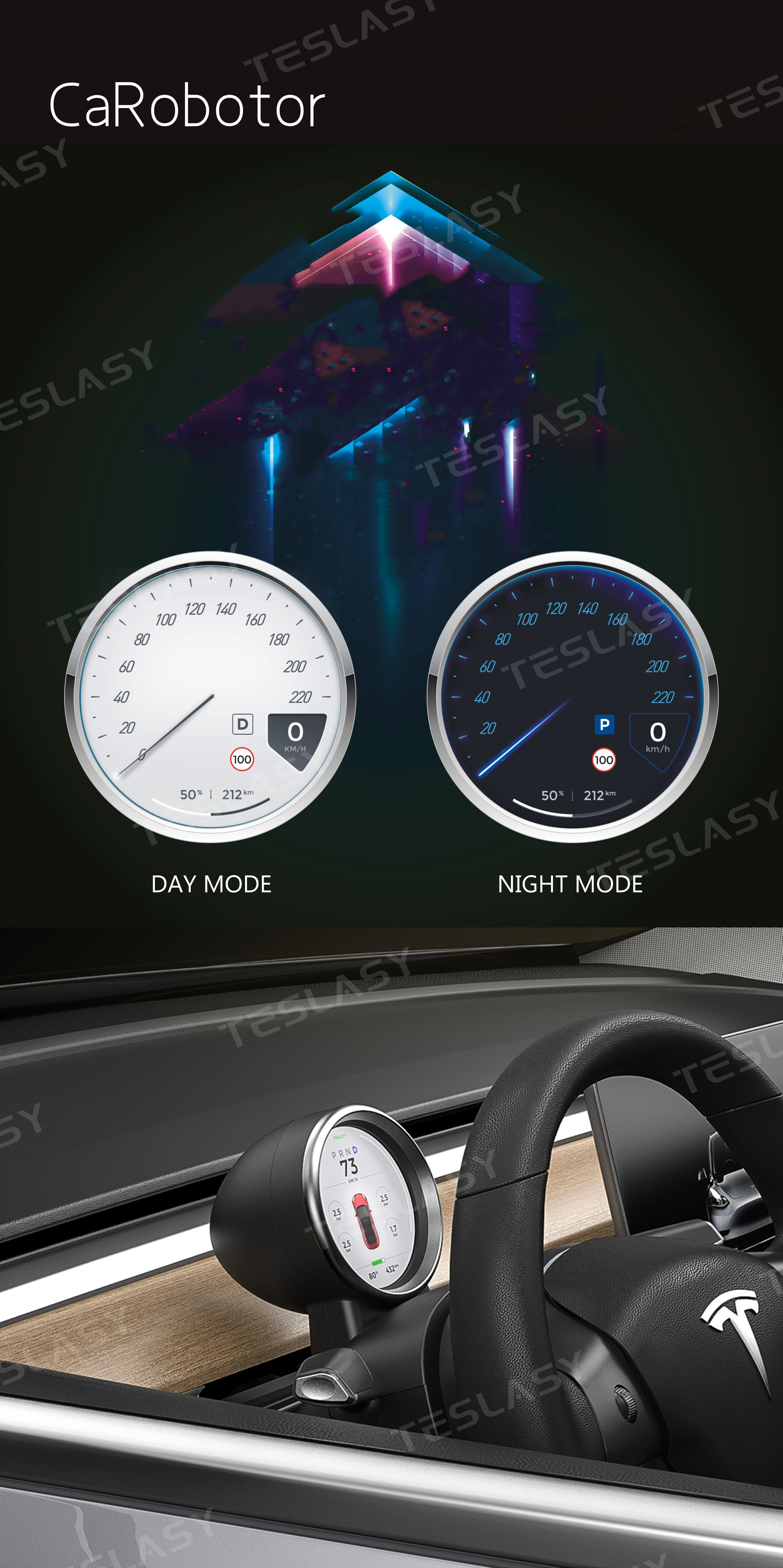 Tesla Model 3/Y CaRobotor Instrument Cluster Head Up Display