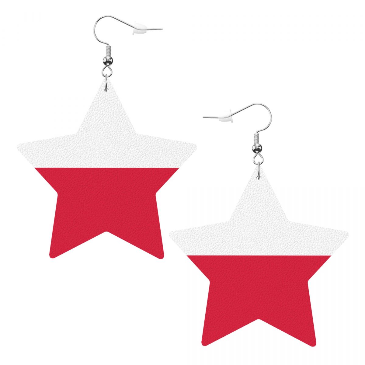 Poland Flag Star Leather Patriotic Earrings