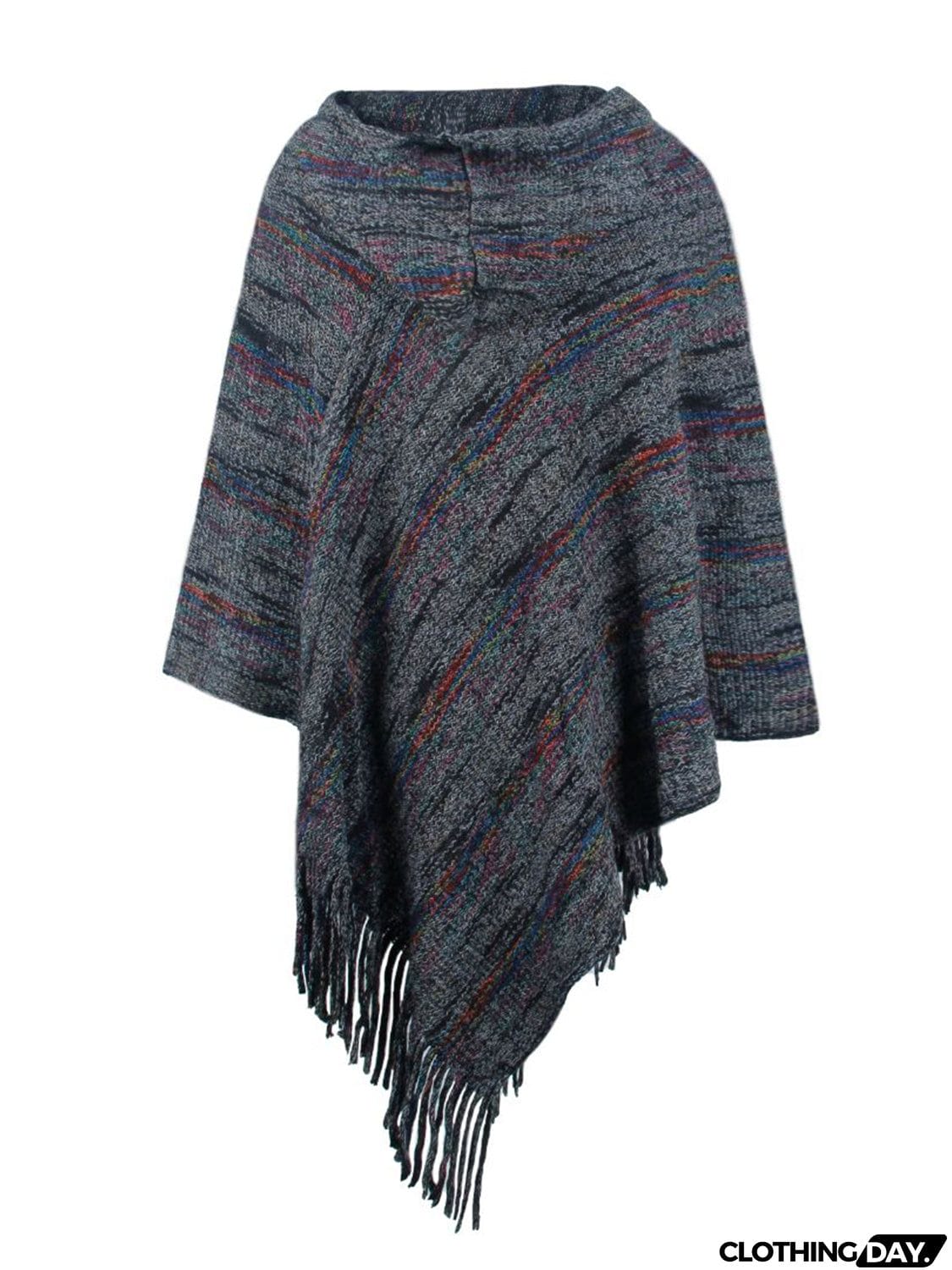 Fringe Hem Hooded Poncho