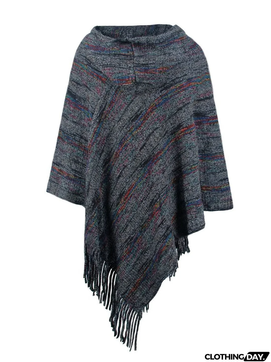Fringe Hem Hooded Poncho