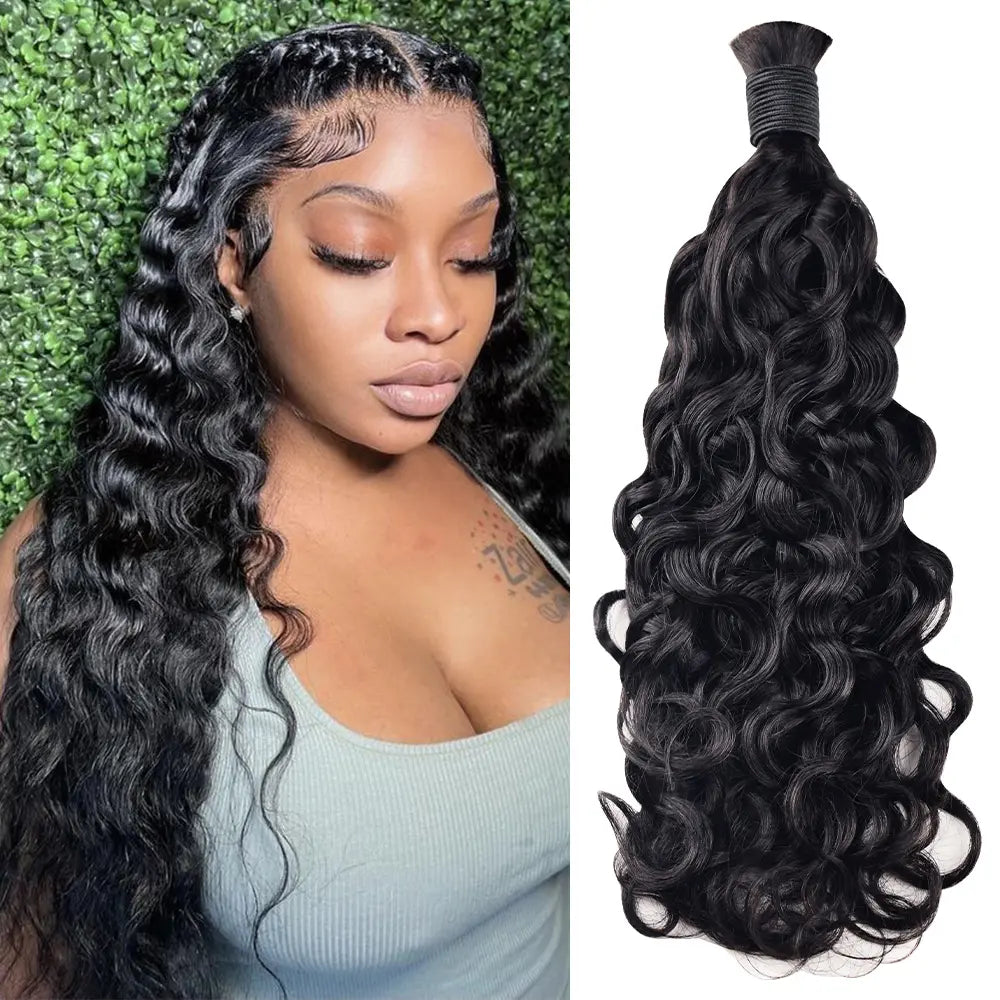 Natural Black Water Wave Hair Bulk | Boho Braids |100% Human Hair | BORUIHAIR