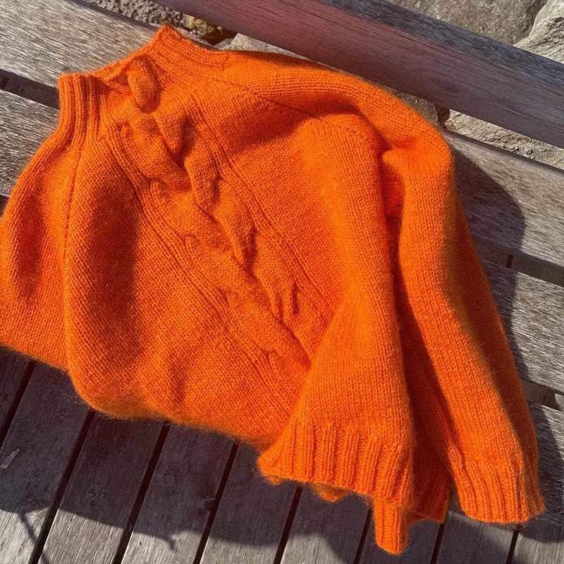 Casual Bright Solid Color Hemp Pattern Turtleneck Sweater