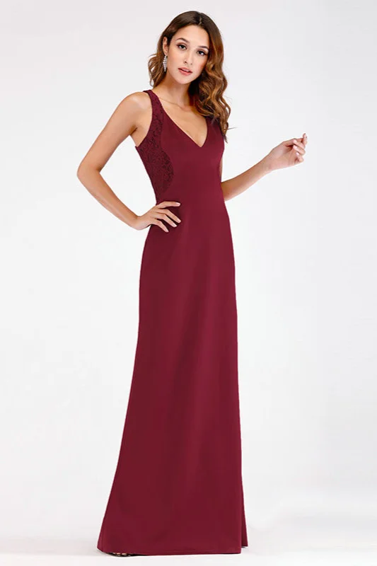 Bellasprom Burgundy Mermaid Lace Evening Gowns V-Neck