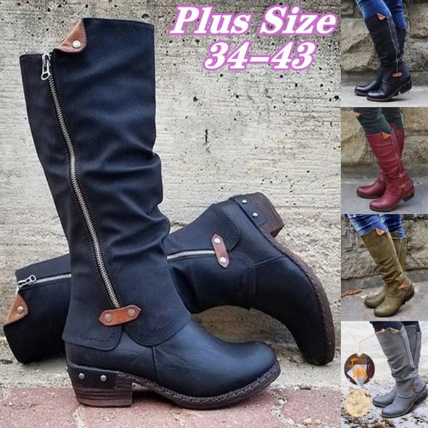 Winter Shoes Fashion Women Short Heel Solid Color Long Boots Pointed Toe Knee High Ladies Boots Outdoor Non-slip Booties - Life is Beautiful for You - SheChoic