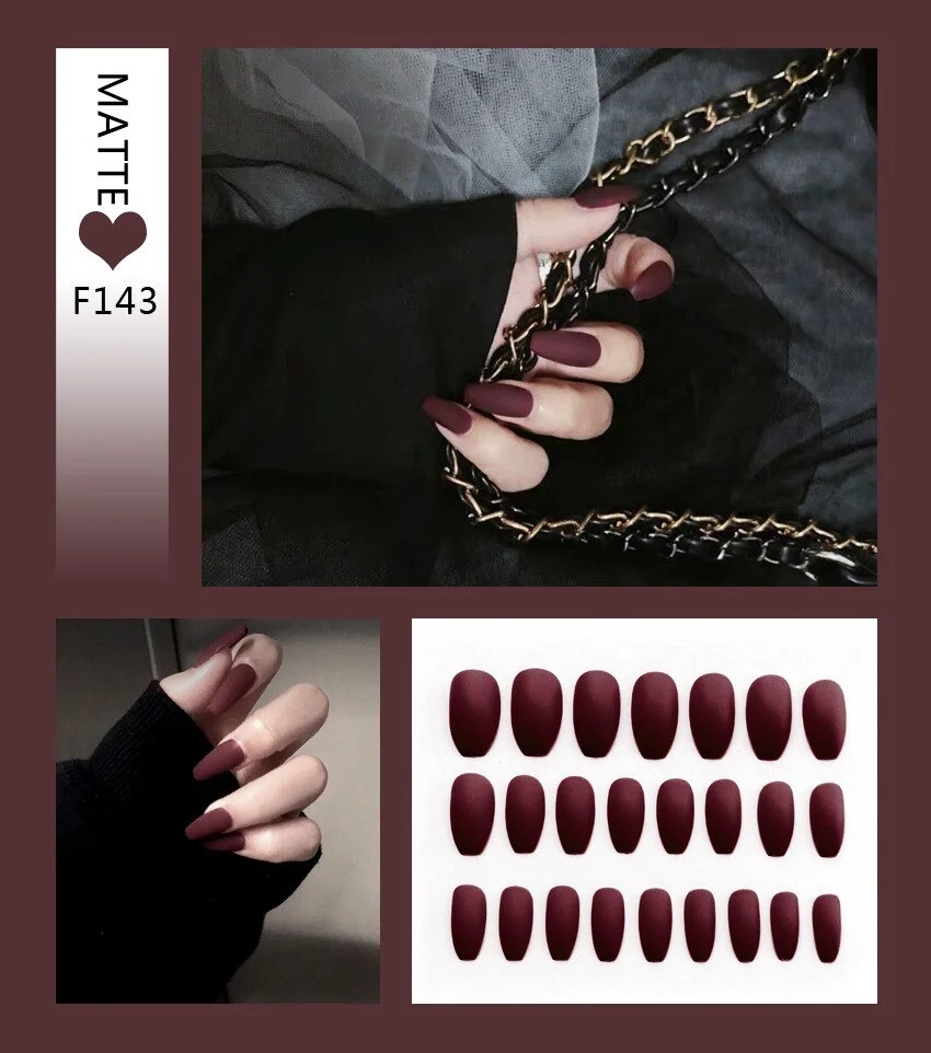 Matte Nail Art Fake Nails Stiletto Tips Clear Press on Long with Glue Coffin Stick Display Full Cover Artificial Designs  False-Nail Inspo
