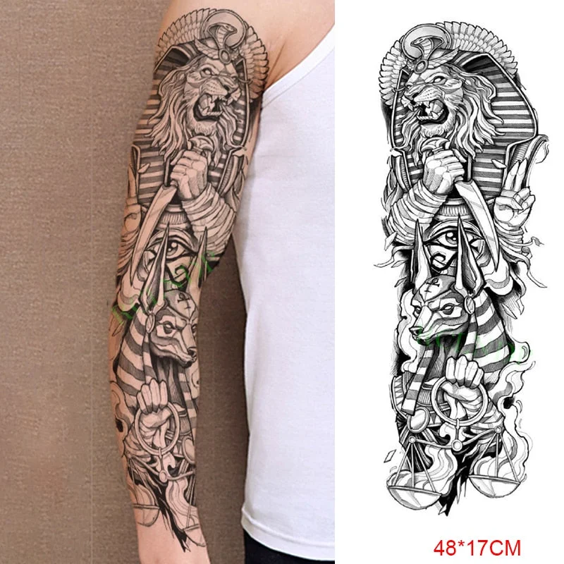 Waterproof Temporary Tattoo Sticker Anubis Ancient Egypt Dog Roma Clock Eye Full Arm Fake Tatto Flash Tatoo Sleeve for Men Women