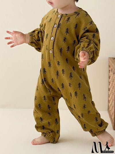 MidiSono - Printed Button Up Dropped Shoulder Jumpsuit