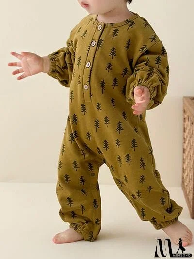 MidiSono - Printed Button Up Dropped Shoulder Jumpsuit