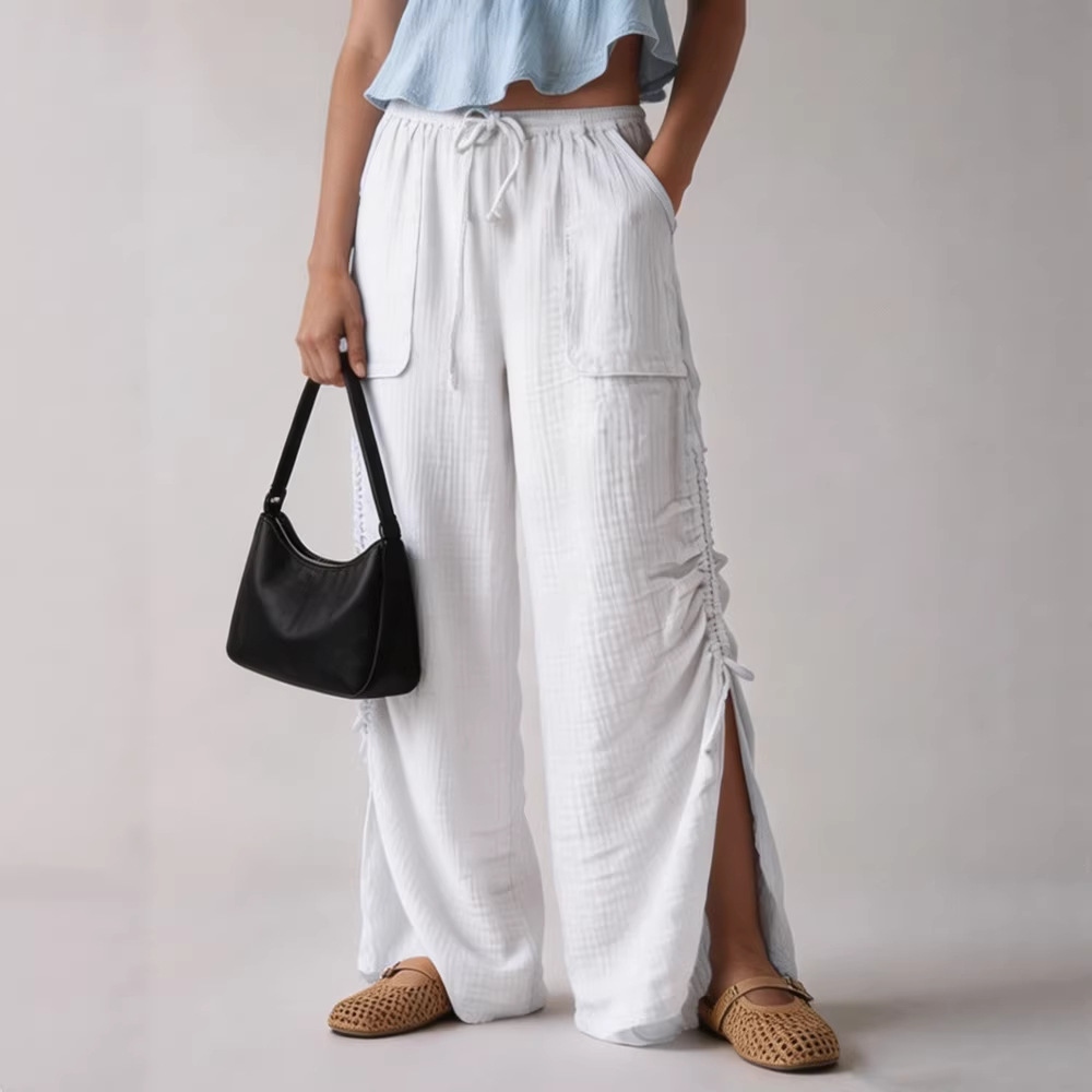Comstylish Women's Solid Color Loose Linen Blend Pants