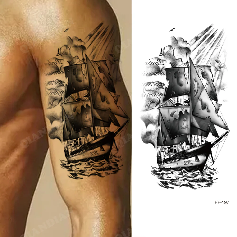 Sdrawing Waterproof Temporary Tattoo Sticker Wolf Lion King Sun Forest Tiger Mechanical Wild Boat Men Body Art Arm Fake Tatoo Women