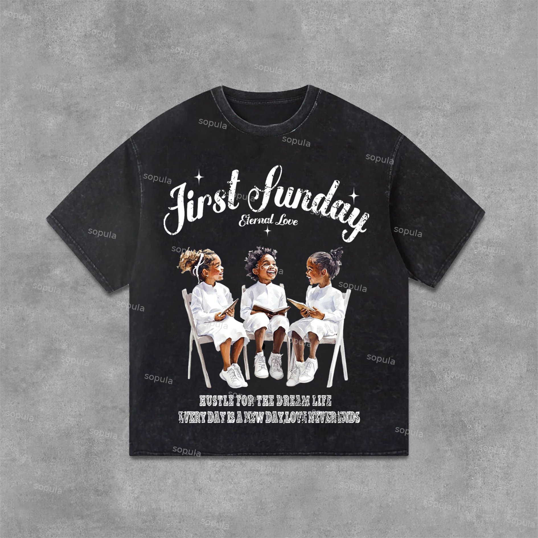 First Sunday Graphics Print Acid Washed T-Shirt - SOPULA