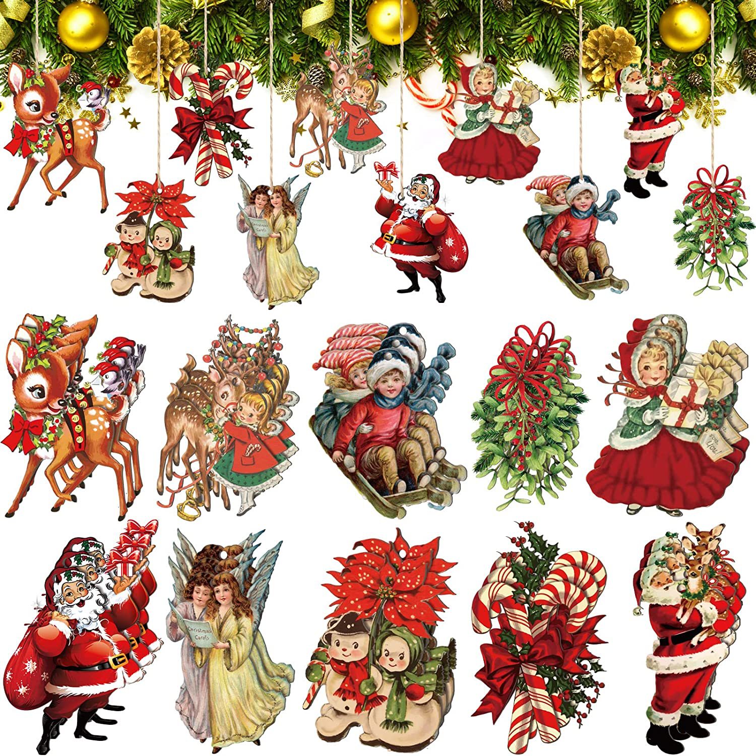 Tegooe 20PCS Vintage Style Christmas Printed Ornaments Set