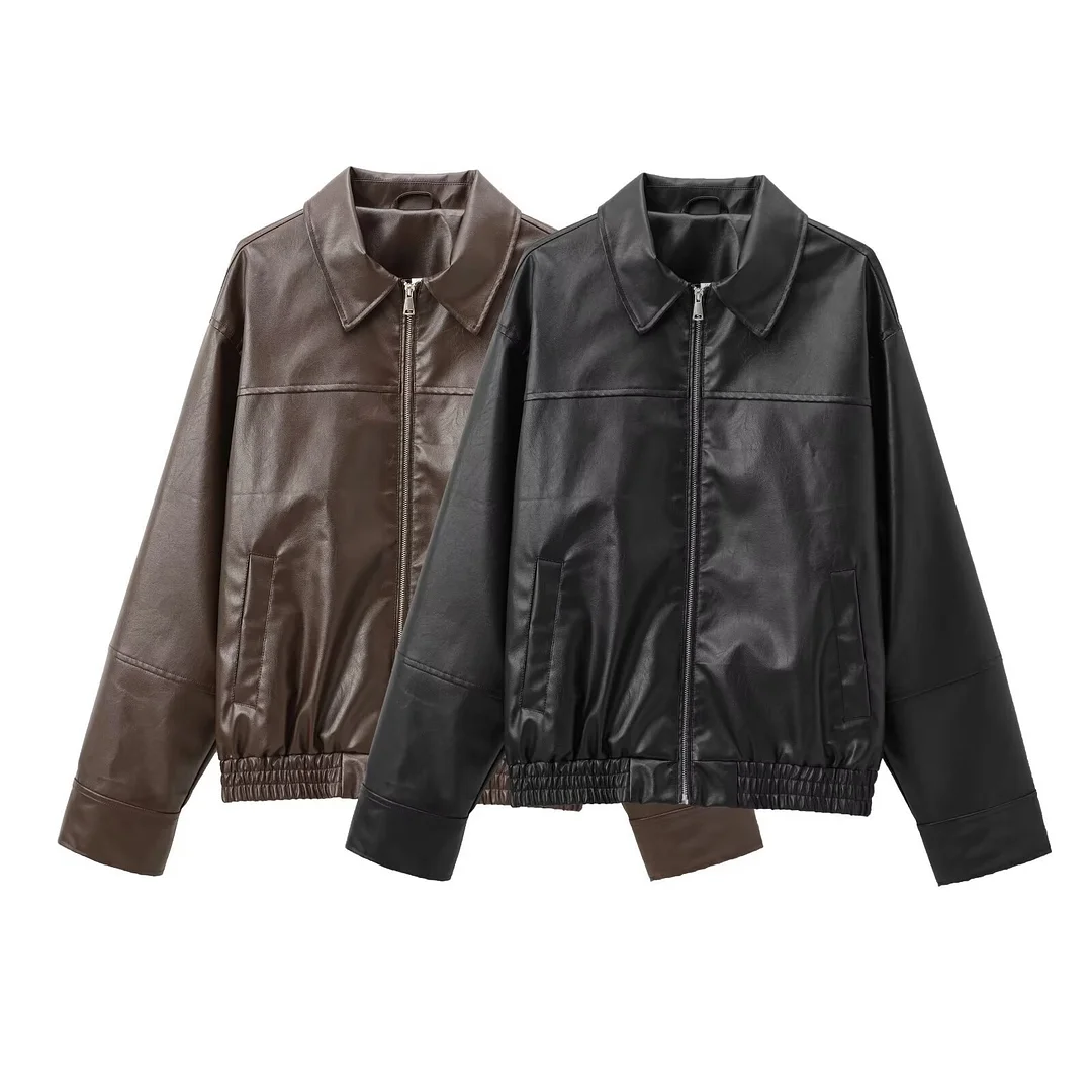 Nigikala Nigikala Women's Explosion New Imitation Leather Bomber Jacket Jacket