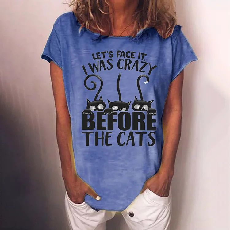 Cat Print Crew Neck Short Sleeve T-Shirt