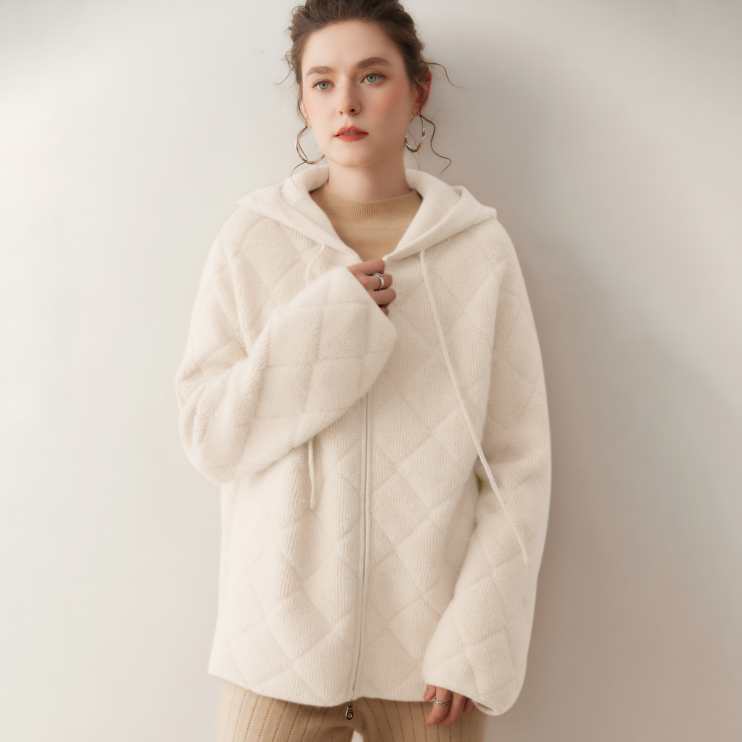 Diamond-Quilted Cashmere Cardigan | Heavyweight Coat REAL SILK LIFE