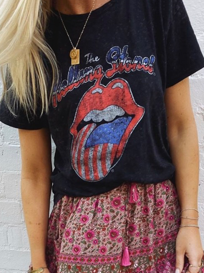 Casual Crew Neck Printed Shirts & Tops
