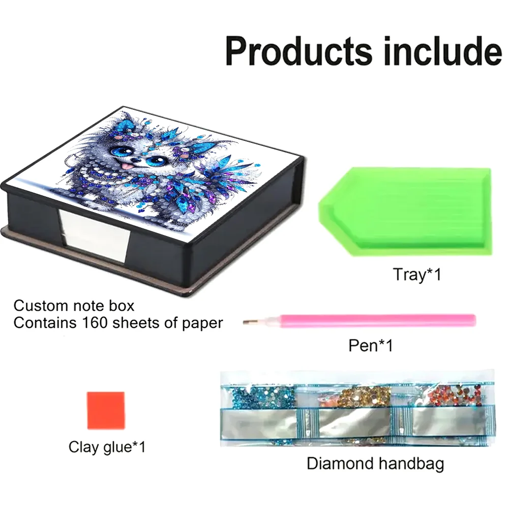 PU Dog Diamond Painting Notecard Box with Papers for DIY Art Craft
