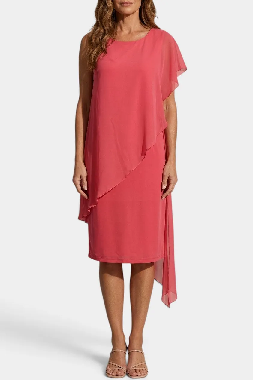 Asymmetric Layered Midi Dress with Draped Sleeves