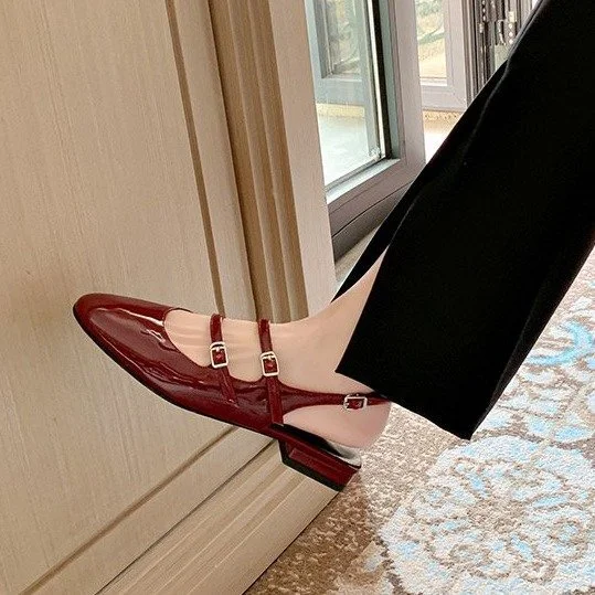 Churchf Churchf Vintage Double Buckle Silver Mary Jane Shoes Spring / Summer 2024 New Flat Low Heel Baotou Back Empty Sandals Woman