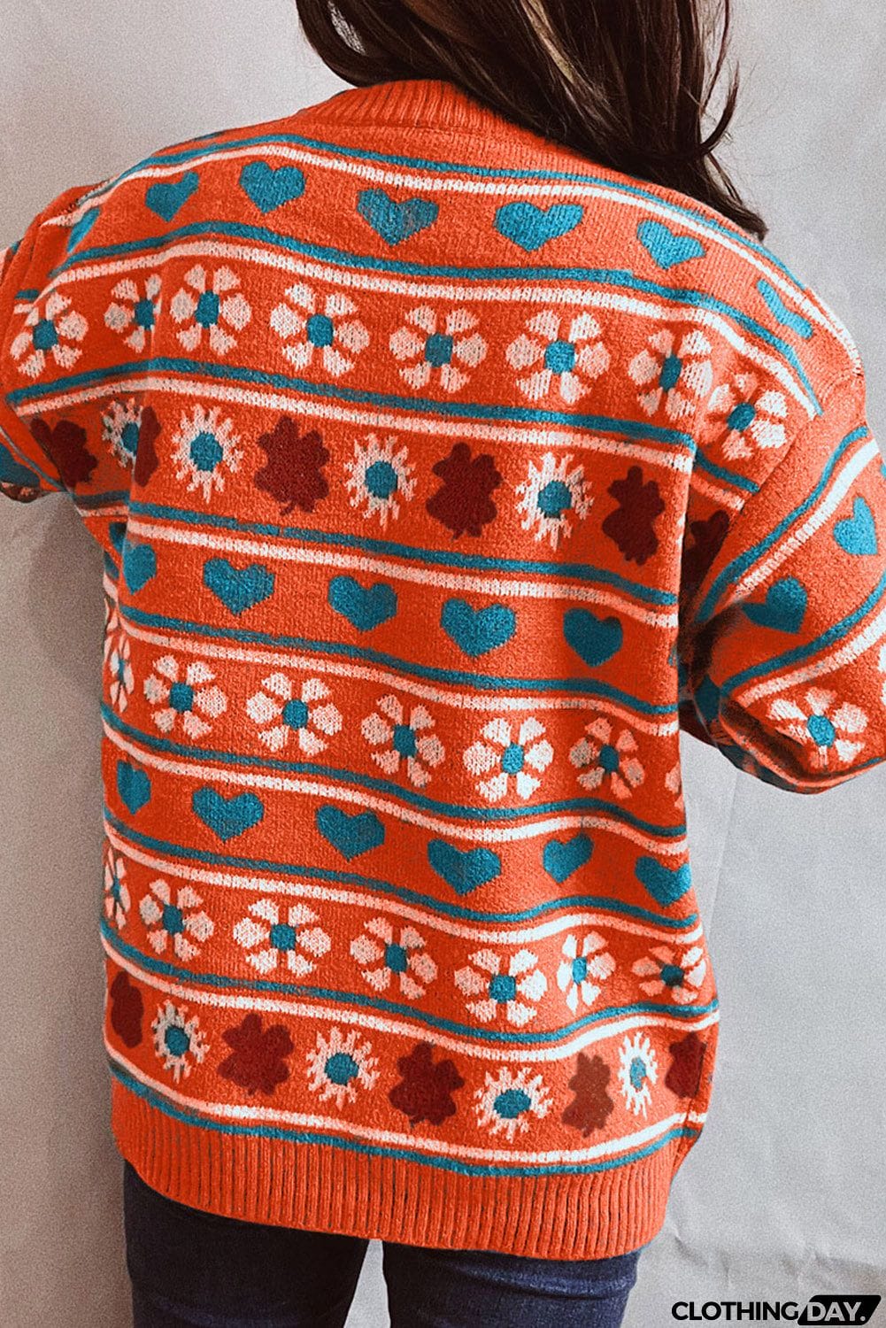 Floral Heart Shaped Knit Sweater