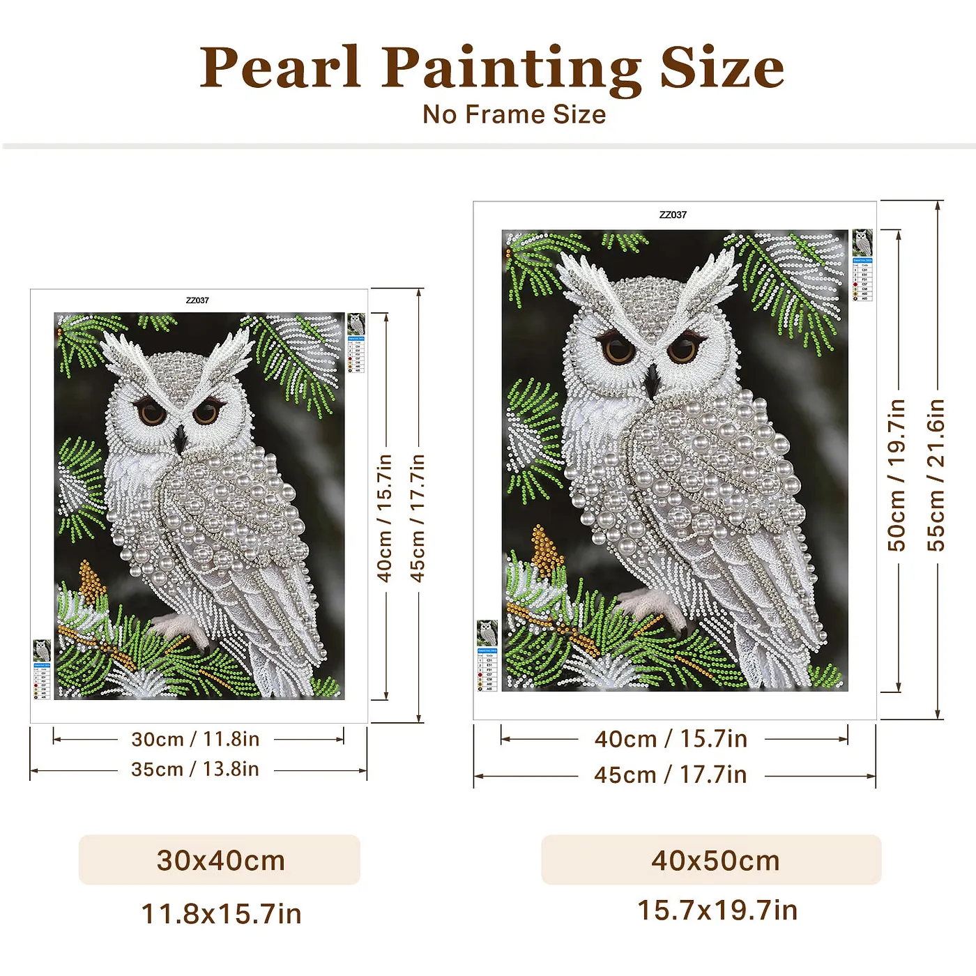 White Owl Pine Branch - Pearls Painting