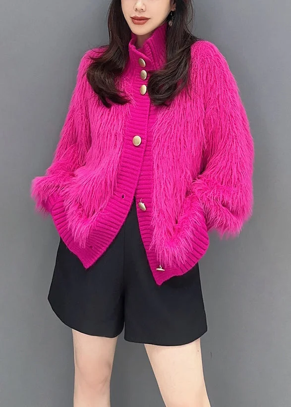 French Rose Stand Collar Button Mink Hair Knitted Coats Fall