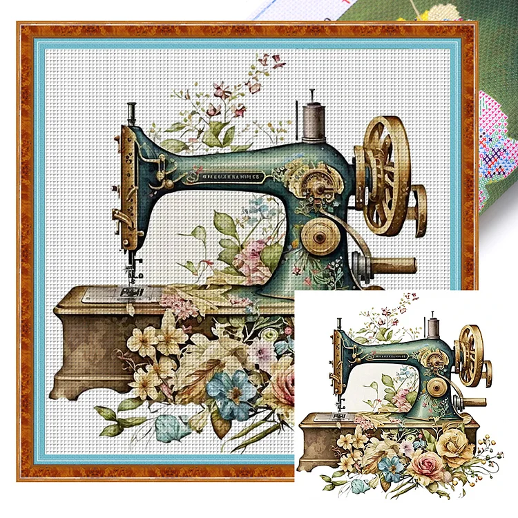 Retro Flower Sewing Machine 14CT (40*40CM) Stamped Cross Stitch gbfke