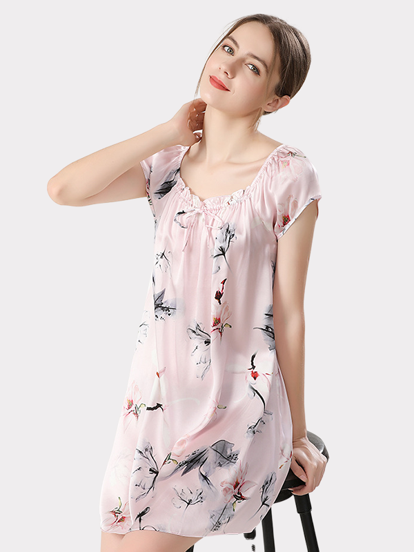 Pink Fancy Pure Silk Nightgown For Women
