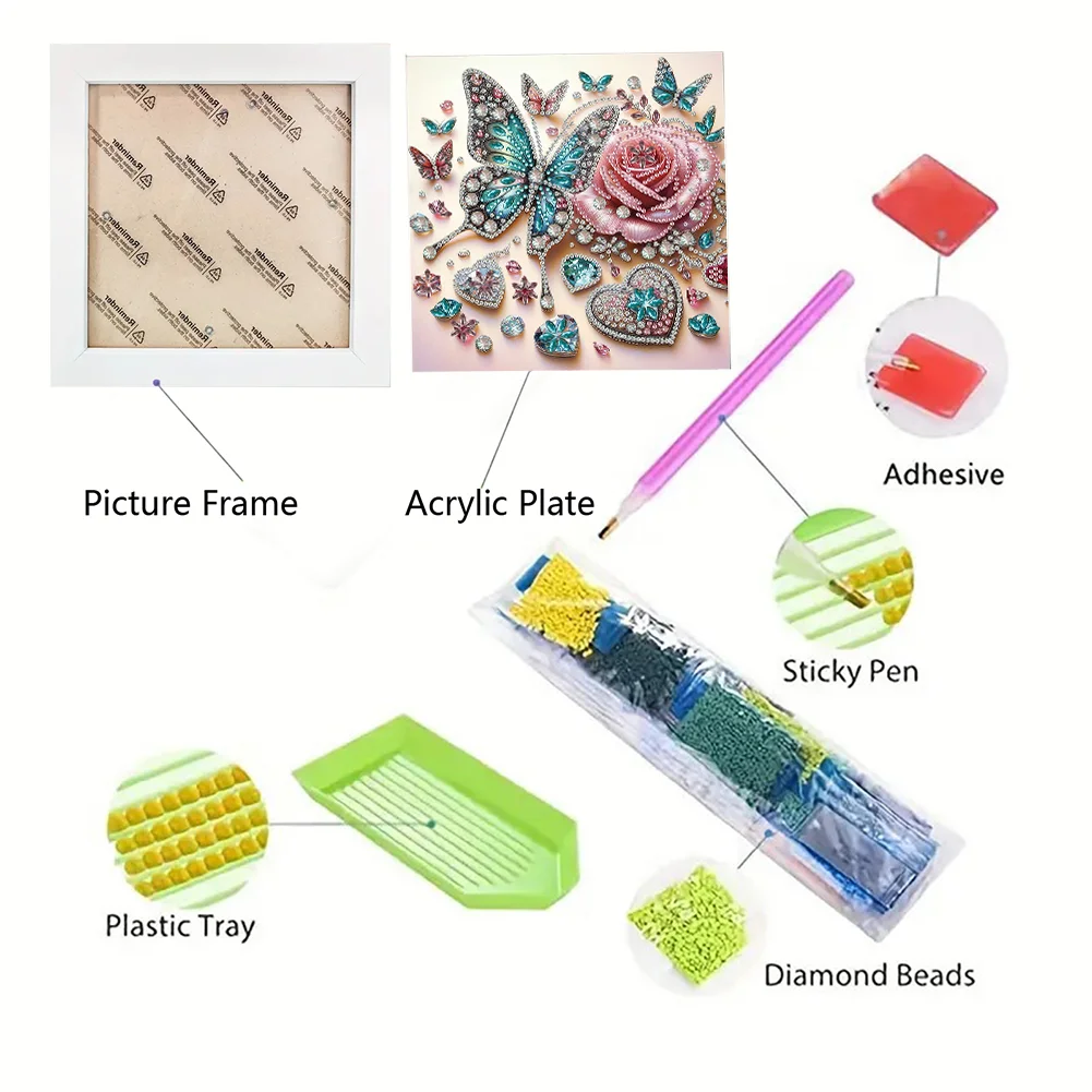 5D DIY Partial Special Shaped Drill Diamond Painting Kit Rose Decor 19.2x19.2cm【With Frame】